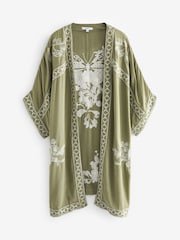Green Butterfly Longline Embroidered Kimono Cover-Up - Image 7 of 8