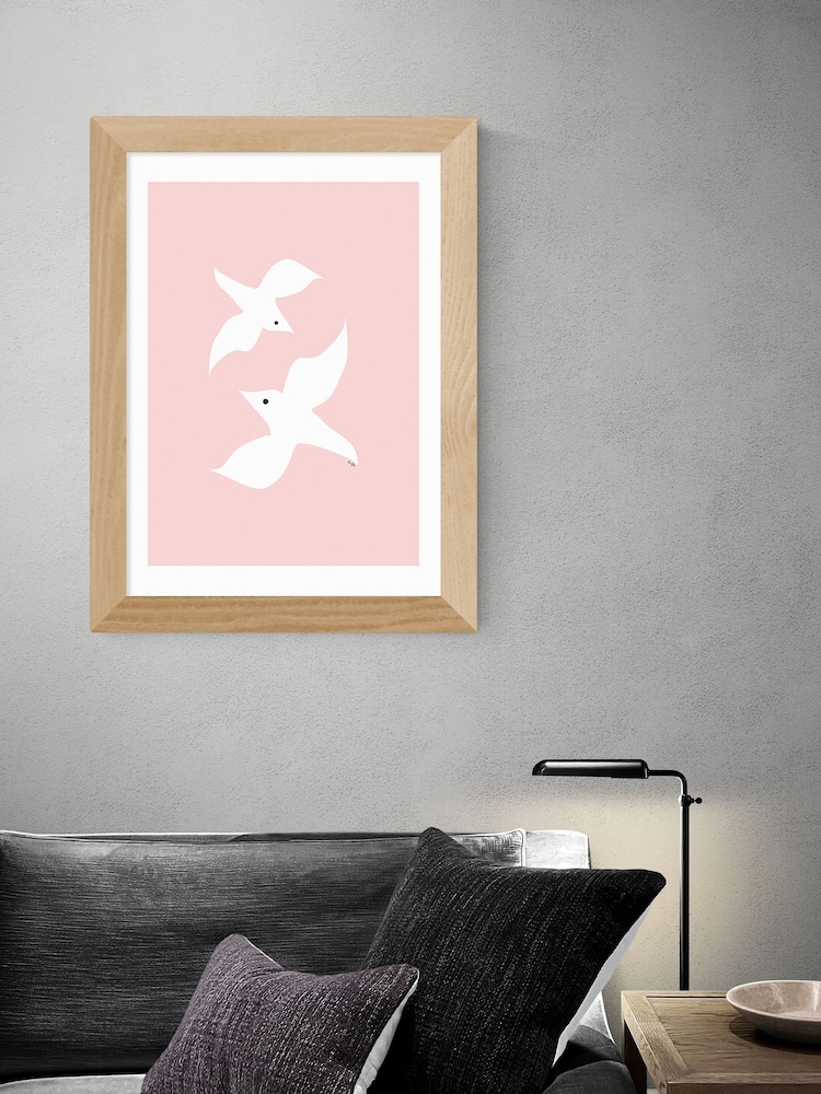 East End Prints Love Birds In Pink by Linda Gobeta Framed Print - Image 1 of 3