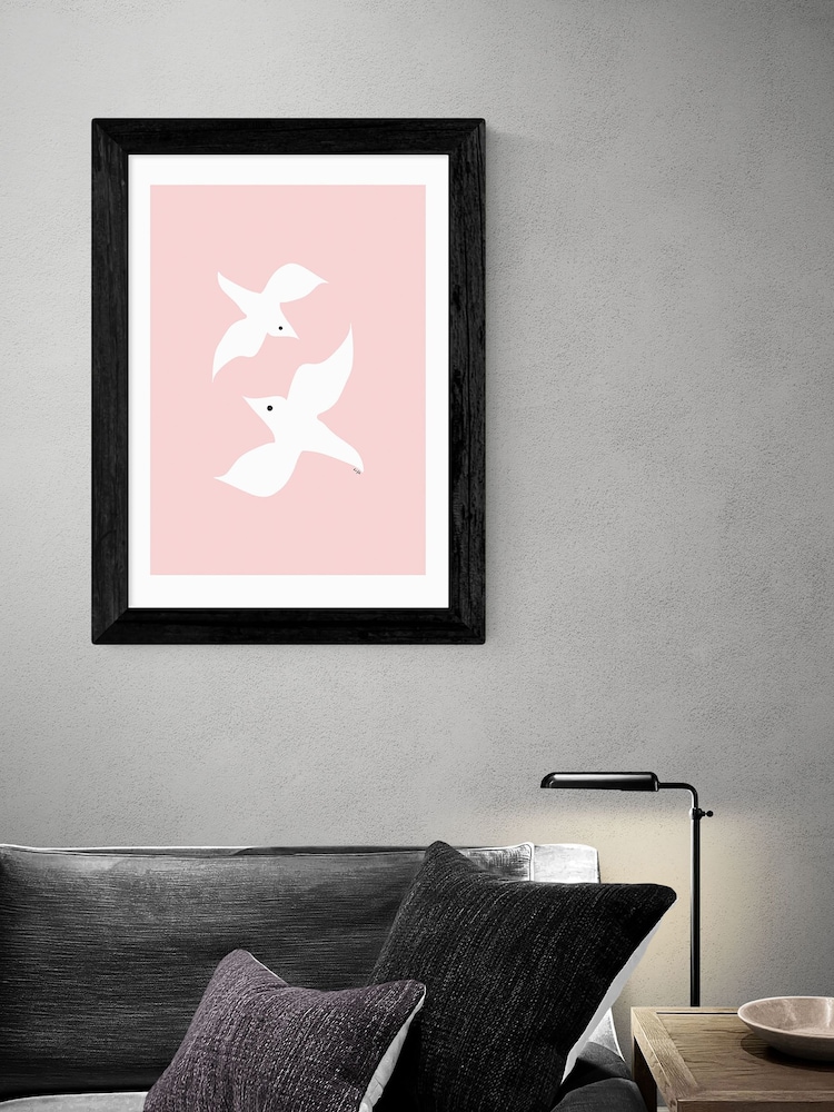 East End Prints Love Birds In Pink by Linda Gobeta Framed Print - Image 1 of 3