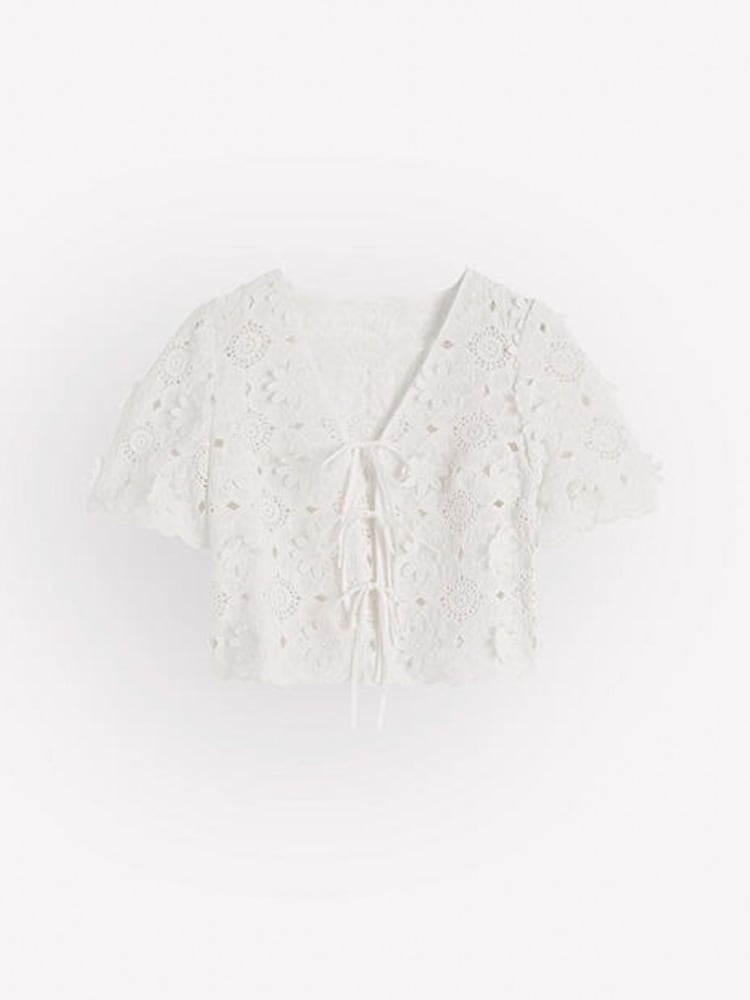 Boden White Lace Tie Up Top - Image 1 of 1 Boden White Lace Tie Up Top - Image 1 of 1
