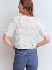 Boden White Lace Tie Up Top - Image 3 of 6