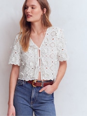 Boden White Lace Tie Up Top - Image 5 of 6