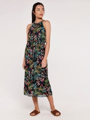 Apricot Blue Palm Pop Rope Neck Midi Dress - Image 1 of 4