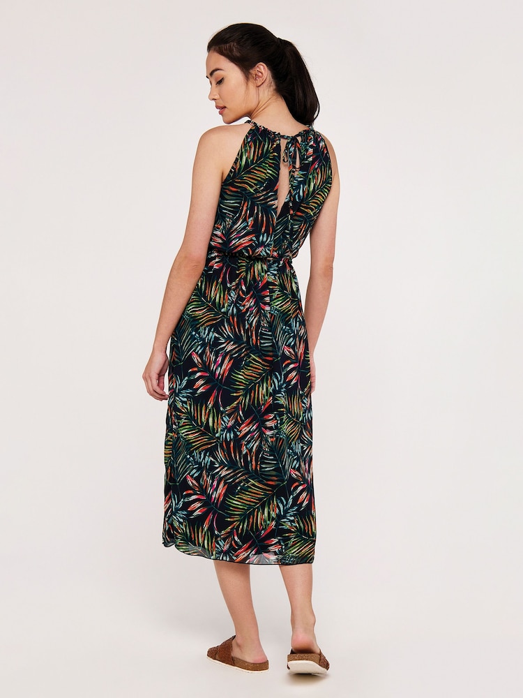 Apricot Blue Palm Pop Rope Neck Midi Dress - Image 2 of 4