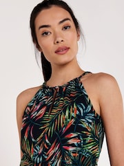 Apricot Blue Palm Pop Rope Neck Midi Dress - Image 3 of 4