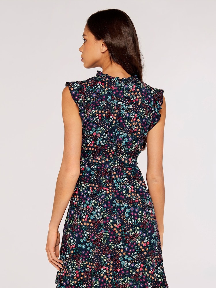 Apricot Navy Blue Multi Ditsy Floral Ruffle Mini Dress - Image 2 of 4 Apricot Navy Blue Multi Ditsy Floral Ruffle Mini Dress - Image 2 of 4