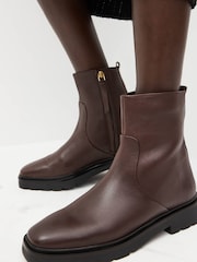 Chocolate Brown Forever Comfort® Leather Square Toe Ankle Boots - Image 2 of 7