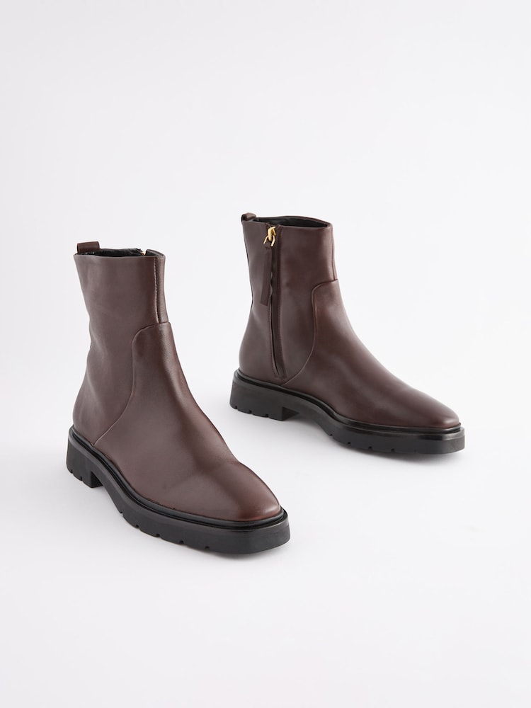 Chocolate Brown Forever Comfort® Leather Square Toe Ankle Boots - Image 3 of 7