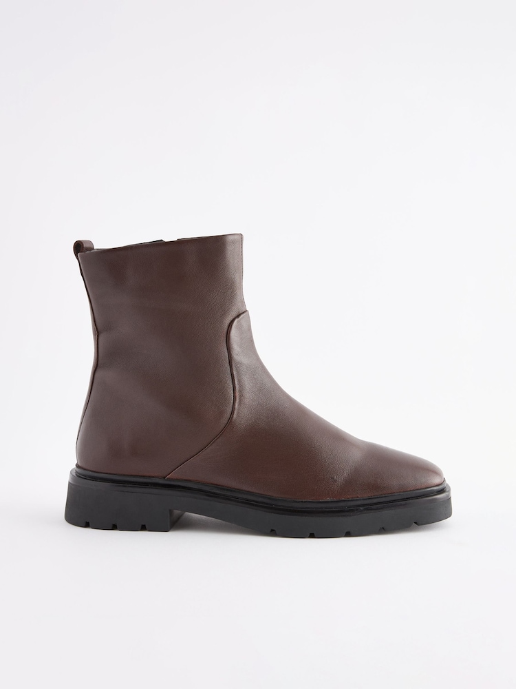 Chocolate Brown Forever Comfort® Leather Square Toe Ankle Boots - Image 4 of 7