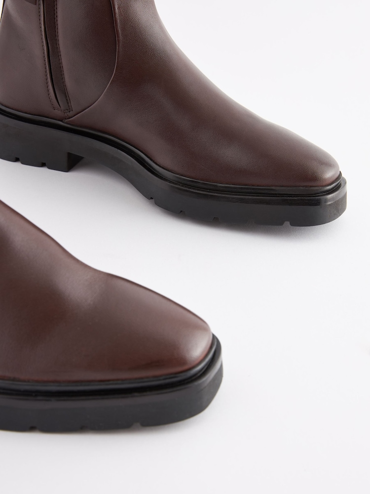 Chocolate Brown Forever Comfort® Leather Square Toe Ankle Boots - Image 6 of 7