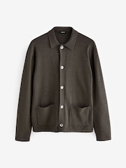 Ash Brown Regular Knitted Button Through Shacket - Image 3 of 5