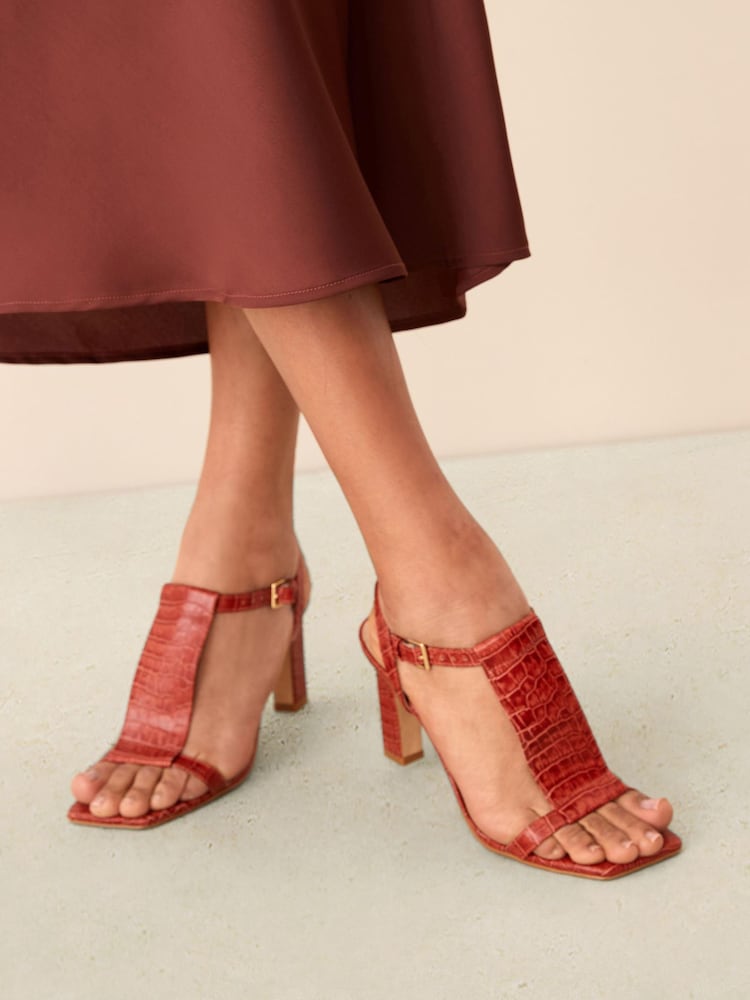 Red Signature Leather T-Bar Sandals - Image 1 of 9