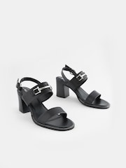 Черный - Кожаные сандалии на блочном каблуке Forever Comfort® - Image 1 of 5