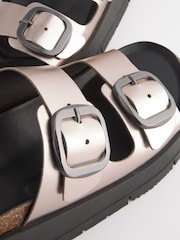 Pewter Silver Forever Comfort® Leather Double Buckle Flatform Sandals - Image 7 of 7