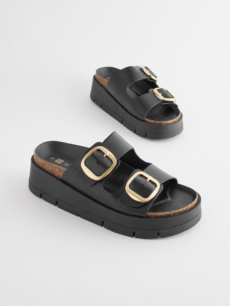 Noir - Sandales Forever Comfort® en cuir à deux boucles et plateforme - Image 4 of 8
