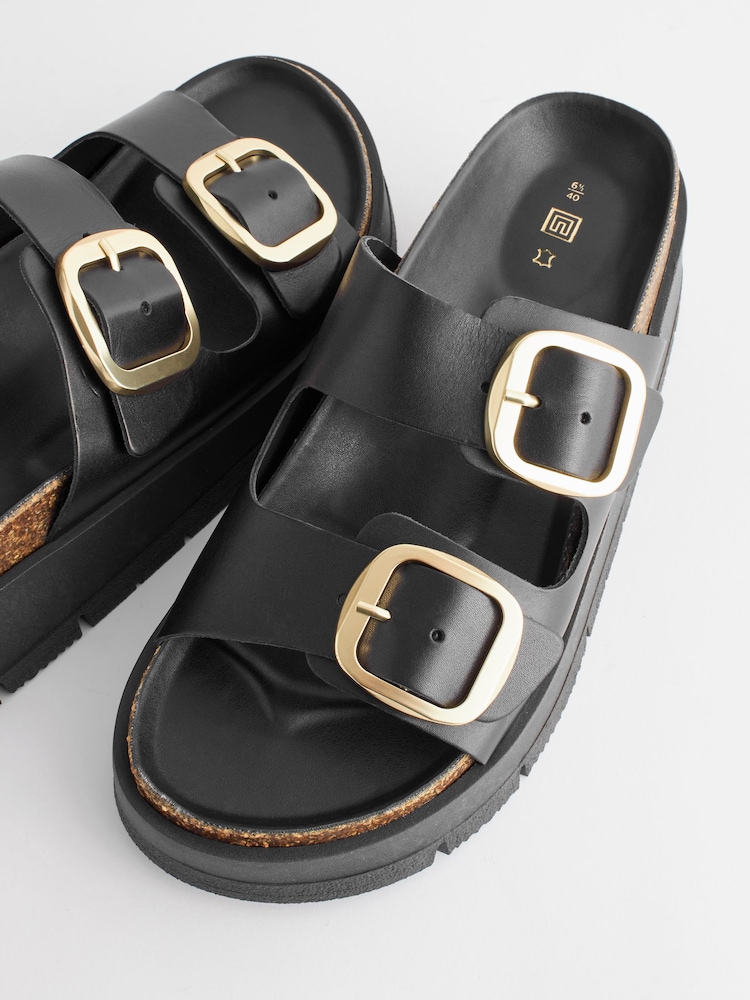 Noir - Sandales Forever Comfort® en cuir à deux boucles et plateforme - Image 6 of 8