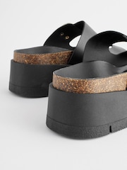 Black Forever Comfort® Leather Double Buckle Flatform Sandals - Image 7 of 8