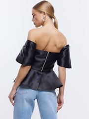 River Island Black Off Shoulder Peplum Top - Image 2 of 6
