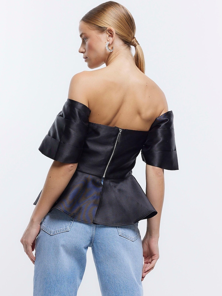 River Island Black Off Shoulder Peplum Top - Image 2 of 6