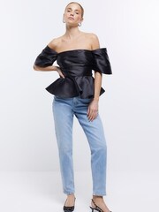 River Island Black Off Shoulder Peplum Top - Image 3 of 6