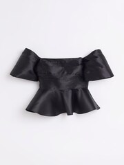 River Island Black Off Shoulder Peplum Top - Image 5 of 6