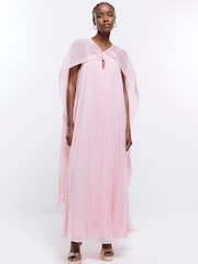 River Island Pink Pleated Cape Maxi Dress - Image 1 of 5