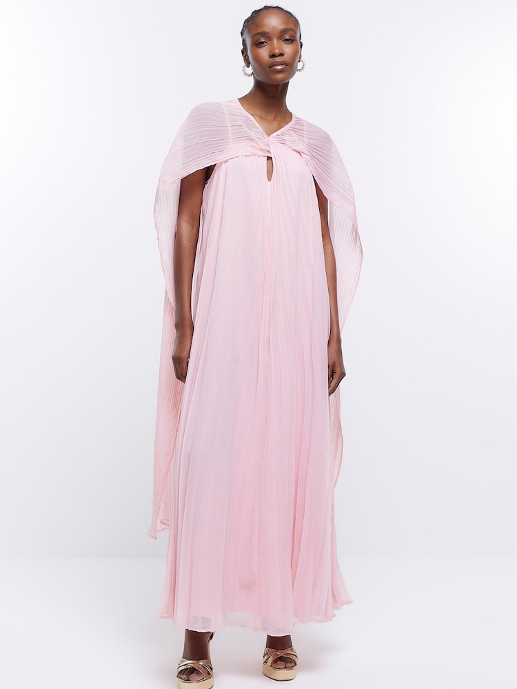 River Island Pink Pleated Cape Maxi Dress - Image 1 of 5