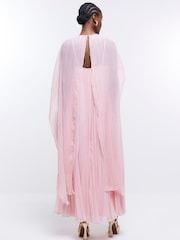River Island Pink Pleated Cape Maxi Dress - Image 2 of 5