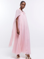 River Island Pink Pleated Cape Maxi Dress - Image 3 of 5