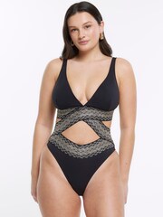 River Island Black Plunge Elastic Swimsuit - Image 1 of 3