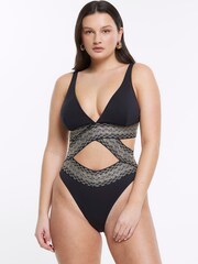 River Island Black Plunge Elastic Swimsuit - Image 3 of 3