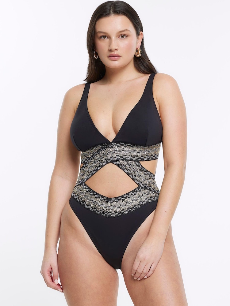 River Island Black Plunge Elastic Swimsuit - Image 3 of 3 River Island Black Plunge Elastic Swimsuit - Image 3 of 3