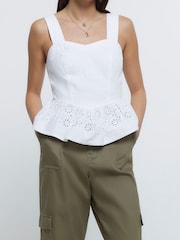 River Island White Denim Peplum Top - Image 1 of 4