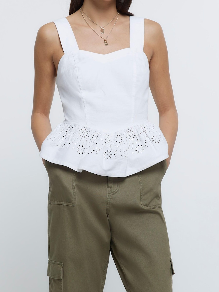 River Island White Denim Peplum Top - Image 1 of 4