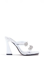 River Island Silver Double Strap Bow Perspex Mule Sandals - Image 1 of 5
