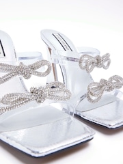 River Island Silver Double Strap Bow Perspex Mule Sandals - Image 4 of 5