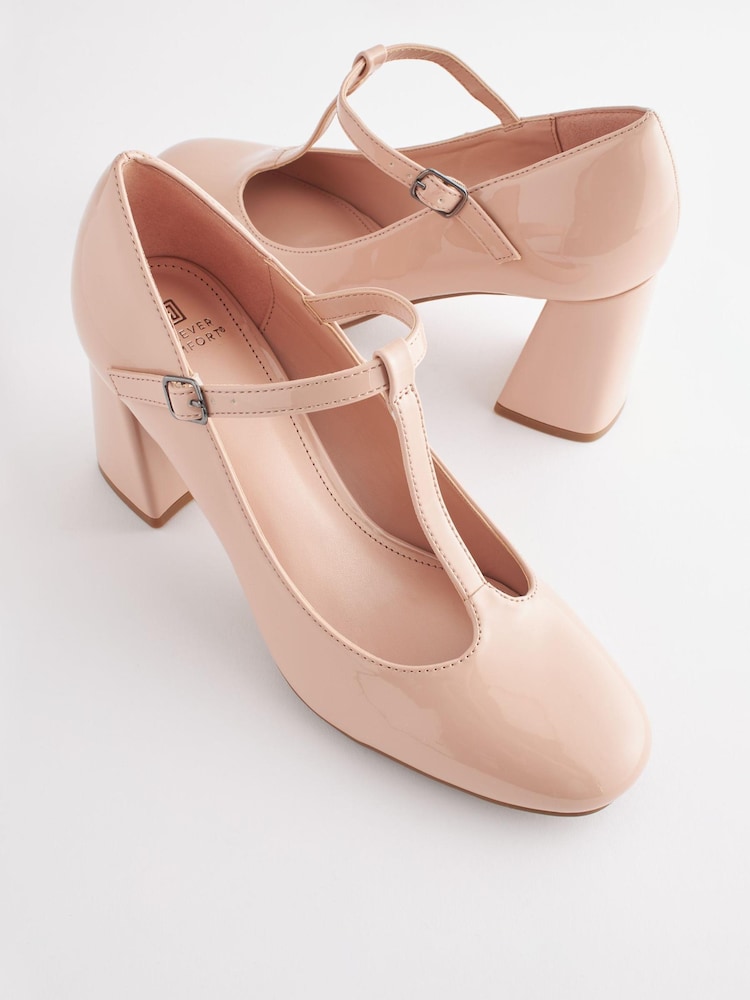 Nude Pink Forever Comfort® T-Bar Block Heel Shoes - Image 5 of 7