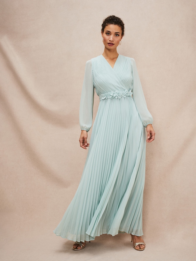 Phase Eight Green Petite Alecia Pleated Maxi Dress - Image 1 of 8