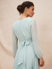 Phase Eight Green Petite Alecia Pleated Maxi Dress - Image 6 of 8