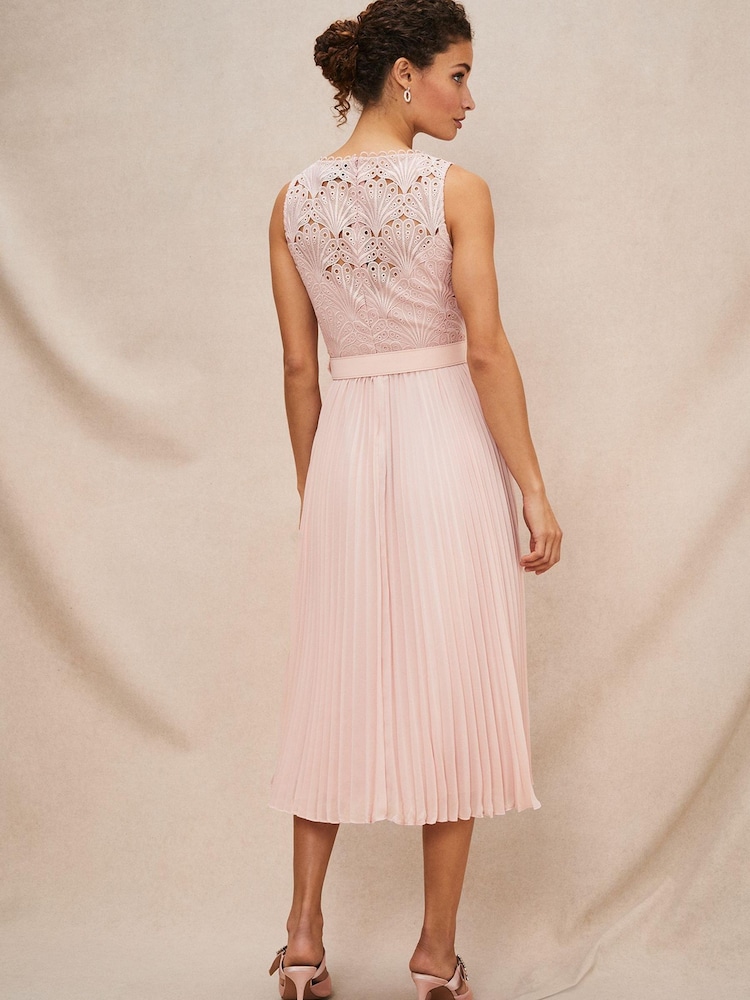 Phase Eight Pink Kassidy Lace Bodice Pleat Dress - Image 2 of 7