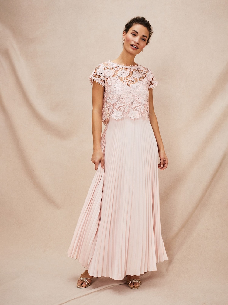 Phase Eight Pink Petite Michelle Lace Pleat Maxi Dress - Image 1 of 8