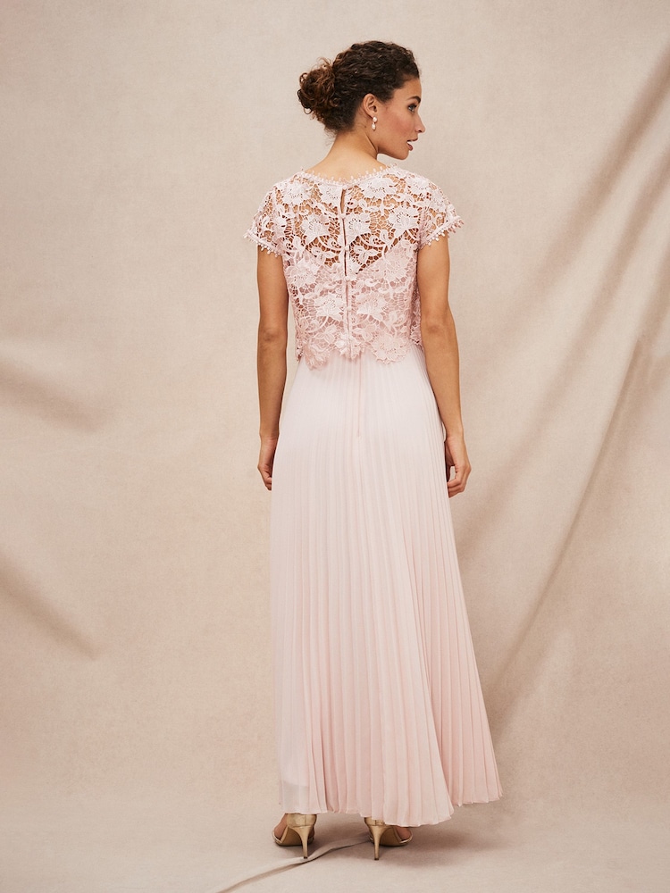Phase Eight Pink Petite Michelle Lace Pleat Maxi Dress - Image 2 of 8