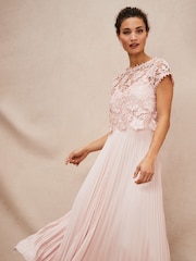 Phase Eight Pink Petite Michelle Lace Pleat Maxi Dress - Image 4 of 8