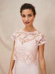 Phase Eight Pink Petite Michelle Lace Pleat Maxi Dress - Image 5 of 8