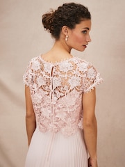 Phase Eight Pink Petite Michelle Lace Pleat Maxi Dress - Image 6 of 8
