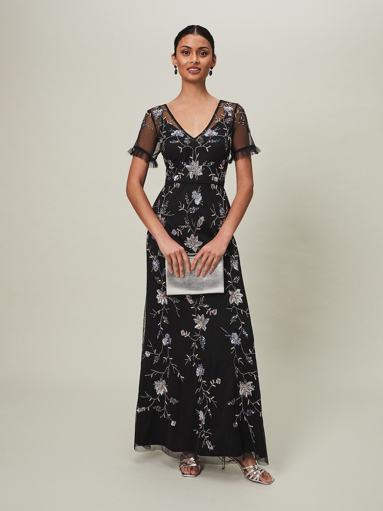 Phase Eight Black Sequin Floral Sierra Dress - Image 1 of 6