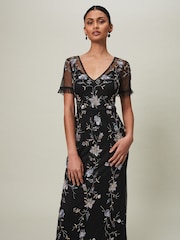 Phase Eight Black Sequin Floral Sierra Dress - Image 3 of 6