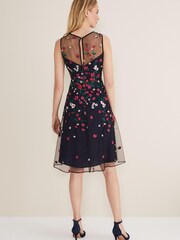 Phase Eight Blue Sloane Mesh Ditsy Floral Dress - Image 2 of 6