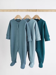 Petrol Blue 3 Pack Baby Sleepsuits (0-2yrs) - Image 1 of 8
