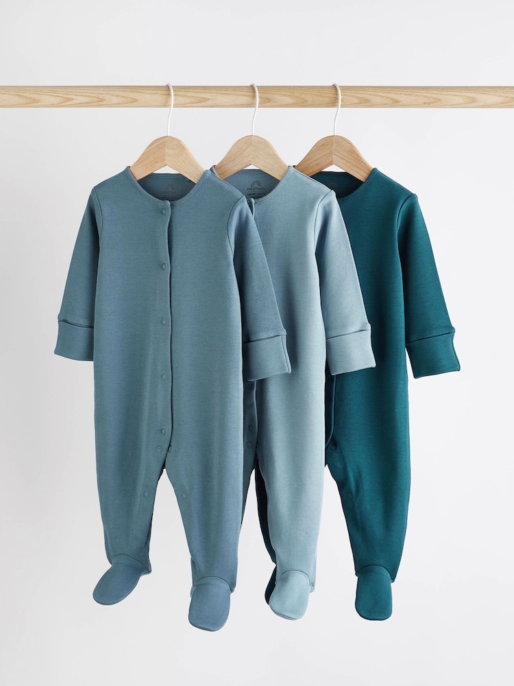 Petrol Blue 3 Pack Baby Sleepsuits (0-2yrs) - Image 1 of 8